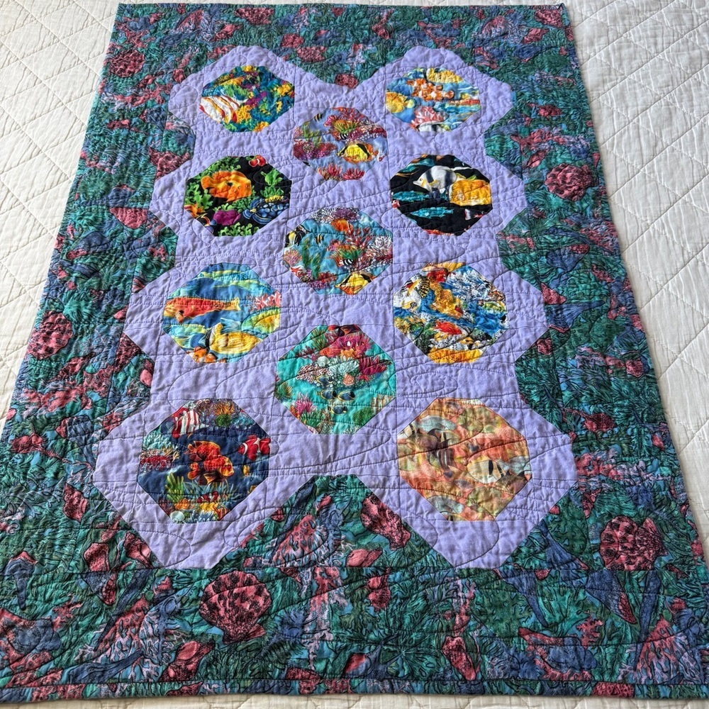 Ocean Quilt 30x40 Wall Hanging Coastal Fish Handmade CA